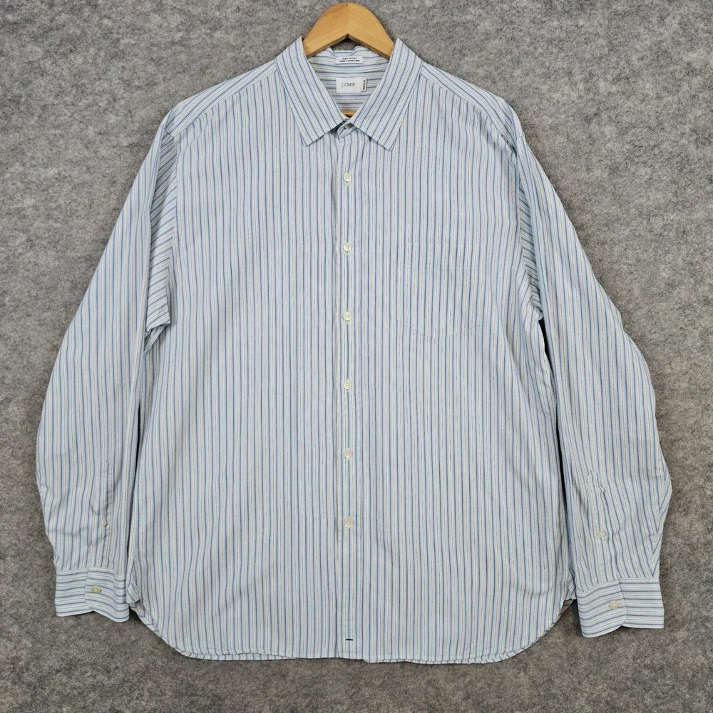 J‎ Crew Men's Blue Striped Dress Shirt Size XL 17 1/2 - 18 100% Cotton Preppy